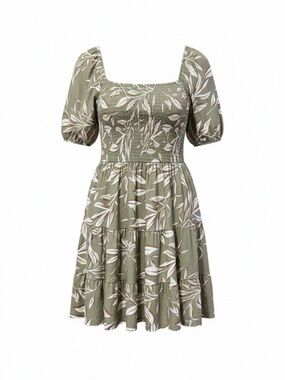 Justify Olive Leaf Print Smocked Dress – 1X